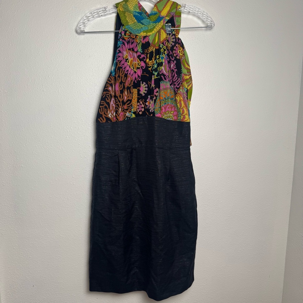 Trina Turk Colorful Silk Halter Tie Back Scarf Print Dress
